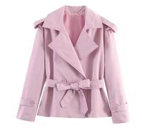 WAZHAKU Gabardina corta para mujer, abrigo corto de transición, elegante, con cinturón, trinchera, cuello alto, cortavientos con botones, chaqueta de entretiempo, monocolor, parte superior de verano