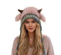 WAZHAKU Gorro de asta de reno festivo gorro de punto creativo sombrero y bolsillo 2 en 1 fuzzy de cuernos de punto con orejas de reno festivo gorro de Navidad de punto, gorro con orejas