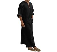 WAZHAKU Kaftan Hombre Algodón Lino Verano Algodón Hombres Musulmanes Bata de Oración para Hombres Ropa Islámica Thobe Marruecos Afgano Árabe Ropa Hombre Túnica Abaya, b, XXXL