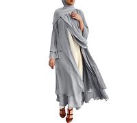 WAZHAKU Mujeres Musulmanas Oración Gasa Vestido Abierto Abaya Dubai Turquía Islam Kaftan Ramadán Islámico Eid Mubarak Mujeres Túnica con Hijab Jilbab Khimar Kaftan Vestido de Oración Largo, R Gris, S