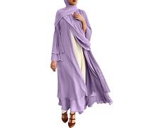 WAZHAKU Mujeres Musulmanas Oración Gasa Vestido Abierto Abaya Dubai Turquía Islam Kaftan Ramadán Islámico Eid Mubarak Mujeres Túnica con Hijab Jilbab Khimar Kaftan Vestido de Oración Largo, R Púrpura