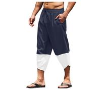WAZHAKU Pantalones cortos de lino para hombre, pantalones cortos de 3/4 de longitud, pantalones de verano, transpirables, tres cuartos, pantalones piratas, pantalones cortos de playa, yoga, jogger,