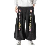 WAZHAKU Pantalones harén para hombre de pana Aladino, pantalones chinos de otoño e invierno, pantalones de pana de gran tamaño, pantalones de estilo japonés, pantalones de pierna ancha, pantalones de