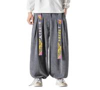WAZHAKU Pantalones harén para hombre de pana Aladino, pantalones chinos de otoño e invierno, pantalones de pana de gran tamaño, pantalones de estilo japonés, pantalones de pierna ancha, pantalones de