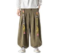 WAZHAKU Pantalones harén para hombre de pana Aladino, pantalones chinos de otoño e invierno, pantalones de pana de gran tamaño, pantalones de estilo japonés, pantalones de pierna ancha, pantalones de