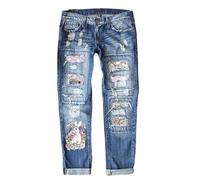 WAZHAKU Pantalones vaqueros para mujer, diseño de conejo, estampado destroyed, para el tiempo libre, vintage, para Pascua, R4, L