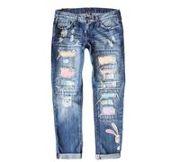 WAZHAKU Pantalones vaqueros para mujer, diseño de conejo, estampado destroyed, para el tiempo libre, vintage, para Pascua, R3, XXXXXL