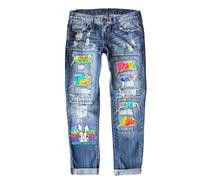 WAZHAKU Pantalones vaqueros para mujer, diseño de conejo, estampado destroyed, para el tiempo libre, vintage, para Pascua, R1., XXXXL