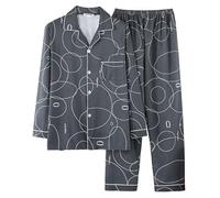 WAZHAKU Pijama de caballero largo de cuadros de algodón con botones Set largo de invierno cálido Conjunto de pijama con bolsillos Conjunto de pijama Conjunto de ropa de dormir cómoda de dos piezas de