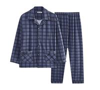 WAZHAKU Pijama de caballero largo de cuadros de algodón con botones Set largo de invierno cálido Conjunto de pijama con bolsillos Conjunto de pijama Conjunto de ropa de dormir cómoda de dos piezas de