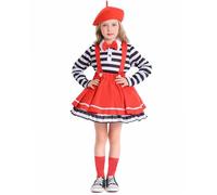 WAZHAKU Ropa de actuación para niños, disfraz de payaso de circo, para mujer, negro y blanco, disfraz de Halloween con sombrero, calcetines y vestido de peto rojo para Halloween, carnaval, jóvenes