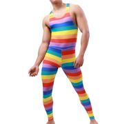 WAZHAKU Stringbody Mono sin espalda con estampado de arco iris para hombre, sin mangas, camiseta interior para hombre, traje de triatlón sexy, lucha libre, traje de baño para hombre, S Multicolor, M