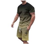 WAZHAKU Traje de verano para hombre, traje corto de 2 piezas, pantalones cortos y camiseta, juego de chándal y2k, traje de calle, traje de deporte, traje de ocio, cómodo, transpirable, traje de verano