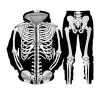 WAZHAKU Traje deportivo para hombre, disfraz de Halloween, traje de entrenamiento de esqueleto, cómodo tracksuit holgado, traje de ocio de dos piezas, ropa de calle, chaqueta con capucha de 2 piezas y