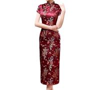 WAZHAKU Vestido Cheongsam para mujer, bodycon con cuello de mandarina, manga corta, corte ajustado, abertura lateral, estampado floral, mini Qipao, vestido tradicional chino, R Dark Purple, 5XL