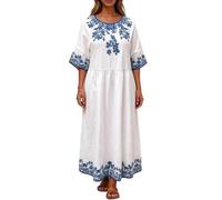 WAZHAKU Vestido de playa para mujer, estilo bohemio, poncho de playa, largo de bikini, vestido de verano, vestido largo suelto de algodón, caftán, vestido largo, vestido casual, ligero y aireado, O