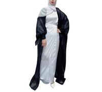 WAZHAKU Vestidos musulmanes para mujer largo de oración de gasa vestido abierto Abaya Dubai Turquía Islam Kaftan Ramadán Eid Mubarak Robe con hijab Color sólido Ropa de oración Oriente Medio Árabe