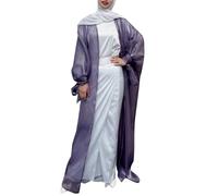 WAZHAKU Vestidos musulmanes para mujer largo de oración de gasa vestido abierto Abaya Dubai Turquía Islam Kaftan Ramadán Eid Mubarak Robe con hijab Color sólido Ropa de oración Oriente Medio Árabe