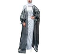 WAZHAKU Vestidos musulmanes para mujer largo de oración de gasa vestido abierto Abaya Dubai Turquía Islam Kaftan Ramadán Eid Mubarak Robe con hijab Color sólido Ropa de oración Oriente Medio Árabe