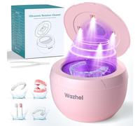 Wazhel Máquina limpiadora de retenedores ultrasónicos, 45 kHz, cápsula de limpieza dental para prótesis, protector bucal nocturno, alineador, aparatos ortopédicos, cabezal de cepillo de dientes (rosa)