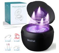 Wazhel Máquina limpiadora de retenedores ultrasónicos, 45 kHz, cápsula de limpieza dental para prótesis, protector bucal nocturno, alineador, aparatos ortopédicos, cabezal de cepillo de dientes (negro