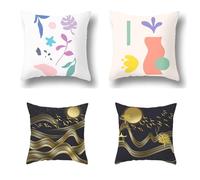 Wazylphin Funda Almohada Dorado Púrpura Rosa Funda de Almohada Algodón Lino Cojines Cama Transpirabilidad con Cremallera Oculta Fundas Cojines Sofa Duradero Lavable Cushion Covers 40x40cm/4 Pcs