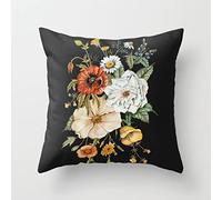 Wazylphin Funda Almohada Flor Negra Roja Funda de Almohada Algodón Lino Cojines Cama Transpirabilidad con Cremallera Oculta Fundas Cojines Sofa Duradero Lavable Cushion Covers 40x40cm/1 Pcs