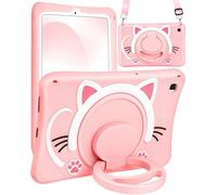 Wazzasoft for Samsung Galaxy Tab S6 Lite 10.4” Case Girls Cute Cat Kawaii Cover Girly 3D Cartoon Women Kitten with Rotating Handle Stand & Strap Soft Silicon Funda for Samsung S6 Lite Tablet Cases