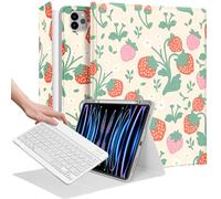 Wazzasoft Funda para iPad Air de 13 pulgadas 2024 M2, funda para iPad Pro de 12.9 pulgadas con soporte para lápiz y teclado, funda para tableta, para mujeres y niñas, linda fresa kawaii para Apple Air