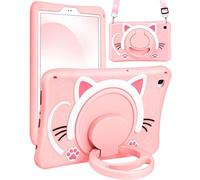 Wazzasoft Funda para Samsung Galaxy Tab A7 Lite de 8.7 pulgadas para niñas, lindo gato Kawaii, funda femenina de dibujos animados 3D para mujeres gatitos con mango giratorio y correa, funda de
