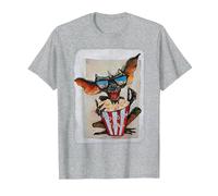 WB 100: Gremlins Popcorn Time with Stripe and Gizmo Camiseta, Hombre, Gris Jaspeado, 4XL
