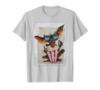 WB 100: Gremlins Popcorn Time with Stripe and Gizmo Camiseta, Hombre, Plata, XL