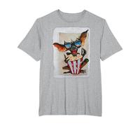 WB 100: Gremlins Popcorn Time with Stripe and Gizmo Camiseta, Hombre Tallas Grandes, Gris Jaspeado, 3X Alto