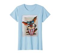 WB 100: Gremlins Popcorn Time with Stripe and Gizmo Camiseta, Mujer, Azul Bebé, XL