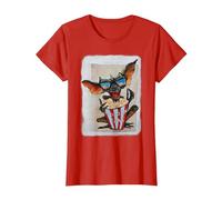 WB 100: Gremlins Popcorn Time with Stripe and Gizmo Camiseta, Mujer, Rojo, M