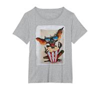 WB 100: Gremlins Popcorn Time with Stripe and Gizmo Camiseta, Mujer Tallas Grandes, Gris Jaspeado, 2XL Grande