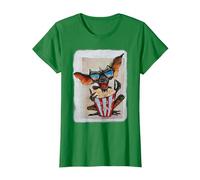WB 100: Gremlins Popcorn Time with Stripe and Gizmo Camiseta, Mujer, Verde Kelly, XXL