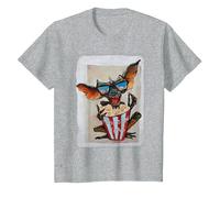 WB 100: Gremlins Popcorn Time with Stripe and Gizmo Camiseta, Niños, Gris Jaspeado, 8 años