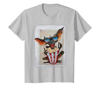 WB 100: Gremlins Popcorn Time with Stripe and Gizmo Camiseta, Niños, Plata, 6 años
