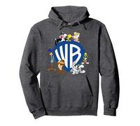 WB 100: Looney Tunes WB Shield Logo with Bugs, Taz, Tweety Sudadera con Capucha, Unisex para Adultos, Jaspeado Oscuro, S