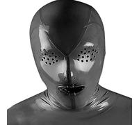 WBAODAN Microporos Mascarilla Facial Completa de Látex SM Fetiche Hecha a Mano Con Capucha De Goma Negra(Size:L-68CM)