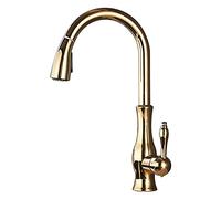 WBBAYDRFR Grifo de Cocina Dorado con rociador extraíble, Grifo Fregadero Arco Alto Giratorio 360 Grados, Monomando latón for Agua fría y Caliente, 2 Modos rociado