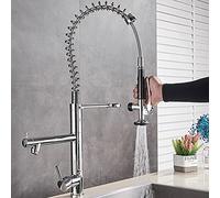 WBBAYDRFR Grifo Monomando for Fregadero de Cocina con Resorte Tirador, Cromo Brillante, Manos Libres, Cabezal rociador Cerradura, Grifo Mezclador Agua fría y Caliente, caño Giratorio K