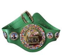 WBC - Cinturón de campeón de boxeo para adultos, cinturón de cuero verde con placas doradas y detalles de bandera, cinturón ajustable de premio de boxeo para hombres, mujeres y coleccionistas