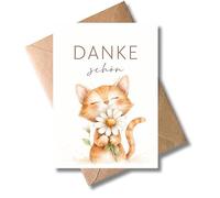 WBdesignz Bonita tarjeta de agradecimiento con sobre, con bonito gato y flor, tarjeta de agradecimiento, agradecimiento y agradecimiento - para amigos, colegas y familia - despedida (DIN A6)