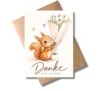 WBdesignz Bonita tarjeta de agradecimiento con sobre de ardilla - Gracias de corazón - adorable tarjeta de agradecimiento con animales para amigos, colegas y familia - Gracias despedida - decir