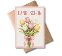 WBdesignz Bonita tarjeta de agradecimiento con sobre, flores de tulipanes, ramo de tulipanes, tarjeta de agradecimiento para amigos, colegas, partera, profesor y familia, gracias (DIN A6)