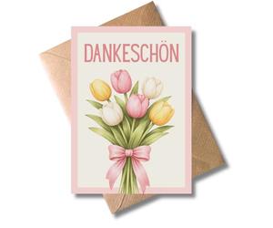 WBdesignz Bonita tarjeta de agradecimiento con sobre, flores de tulipanes, ramo de tulipanes, tarjeta de agradecimiento para amigos, colegas, partera, profesor y familia, gracias (DIN A6)