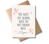 WBdesignz Bonita tarjeta de amor con sobre, el mundo es hermoso, porque estás con él, tarjeta de amor para mejor amiga, pareja favorita (DIN A6)