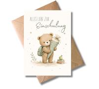 WBdesignz Bonita tarjeta de felicitación escolar con sobre, texto en alemán "Alles Liebe zur Einschulung - Schultüte - Niedliche Karte zum Schulanfang Glückwunschkarte für die 1er Klasse - Kinder
